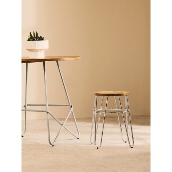 Stołek z litego drewna wiązu w kolorze srebra/w naturalnym kolorze District – Premier Housewares-image-1