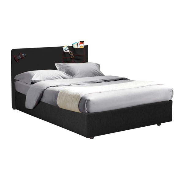 Czarne łóżko jednoosobowe ze schowkiem 13Casa Task, 120x190 cm