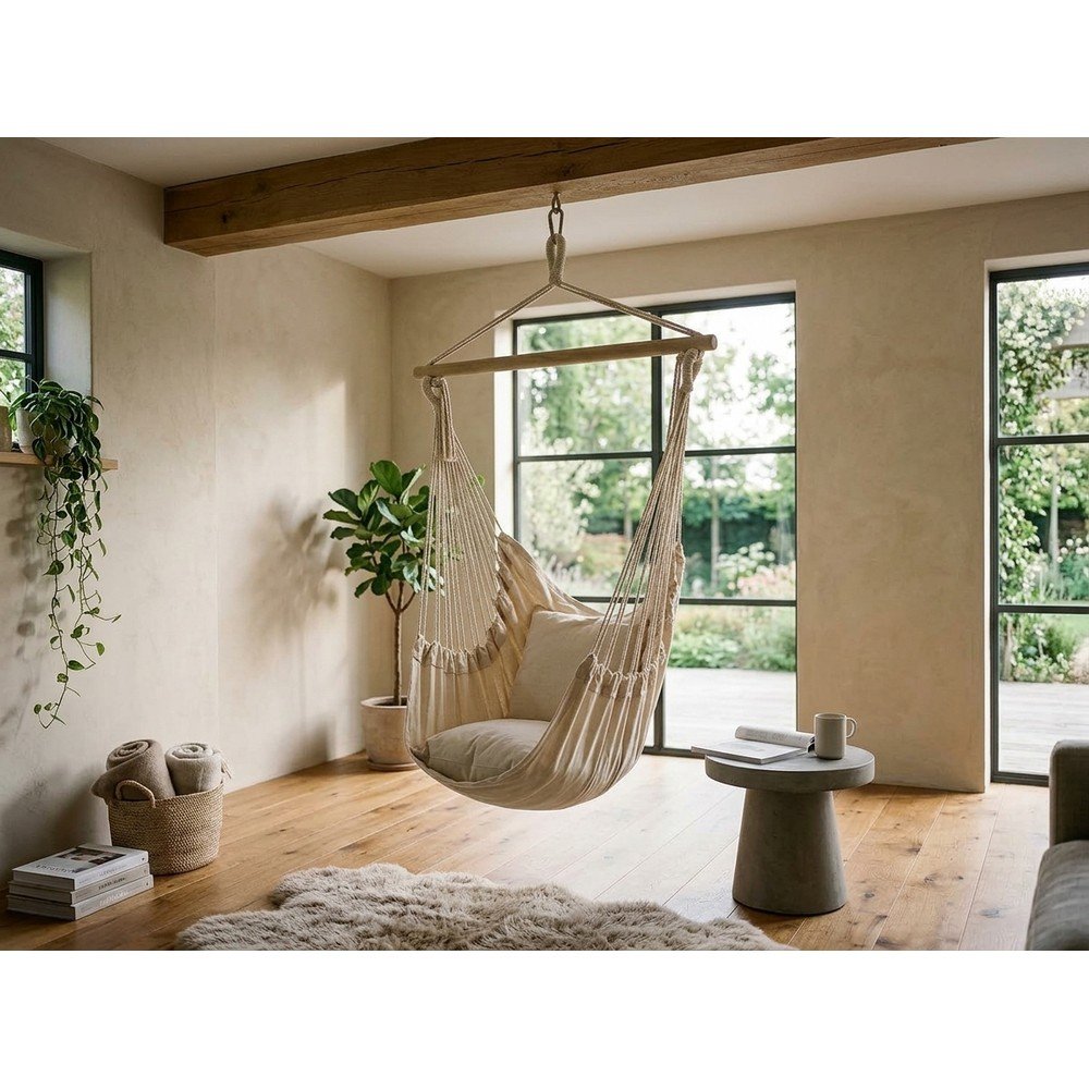 Kremowy tapicerowany wiszący fotel ogrodowy Tobago – Garden Pleasure (zdjęcie 9)