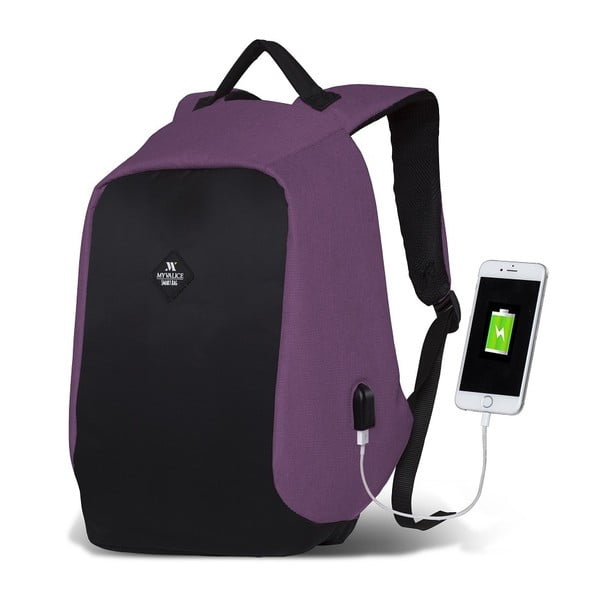 Czarno-fioletowy plecak z portem USB My Valice SECRET Smart Bag