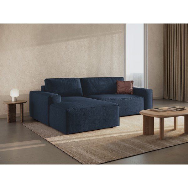 Ciemnoniebieski rozkładany narożnik z materiału bouclé (lewostronny) Jodie – Micadoni Home-image-1