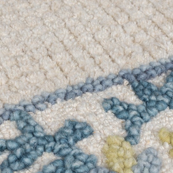 Niebiesko-kremowy dywan z mieszanki wełny tkany ręcznie 120x170 cm Myla Floral Frame – Flair Rugs-image-2