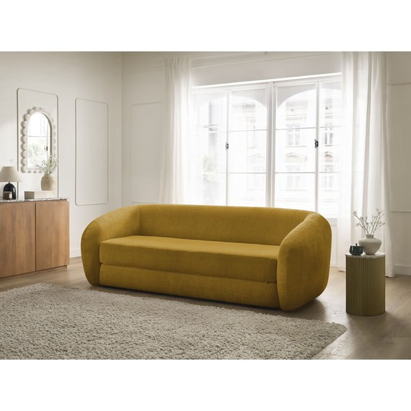 Musztardowa rozkładana sofa z tkaniny szenilowej 228 cm Neyo – Bobochic Paris-image-1