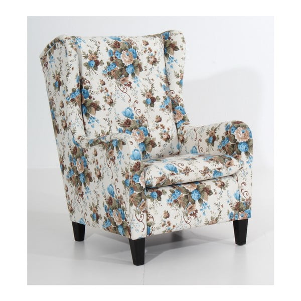 Brązowo-niebieski fotel w kwiaty Max Winzer Merlon