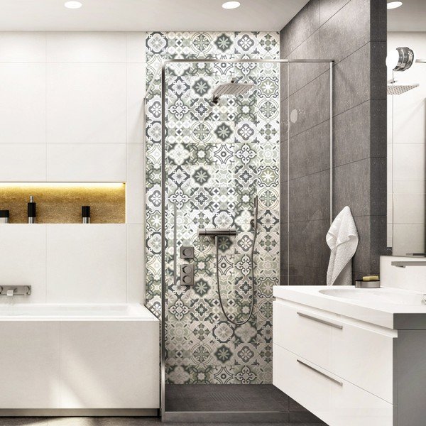 Zestaw 30 naklejek ściennych Ambiance Wall Decal Cement Tiles Shades of Gray Oslo, 15x15 cm-image-1