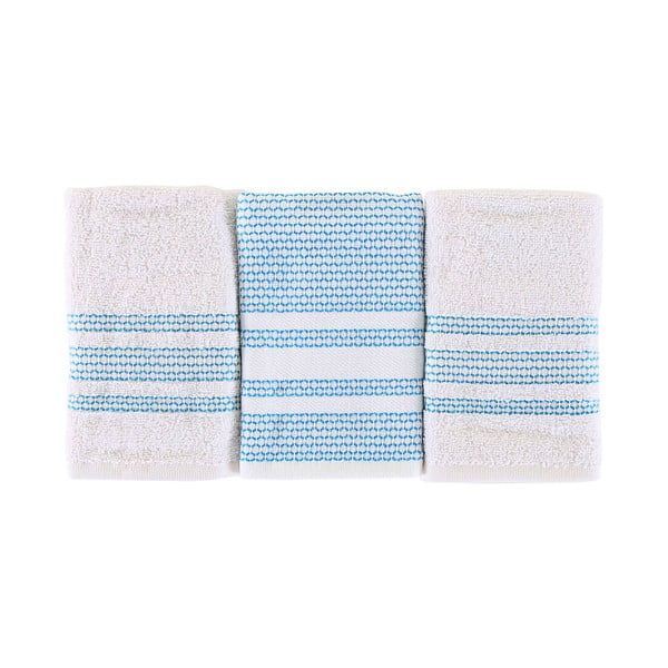 Zestaw 3 biało-niebieskich ręczników Waffle, 30x50 cm