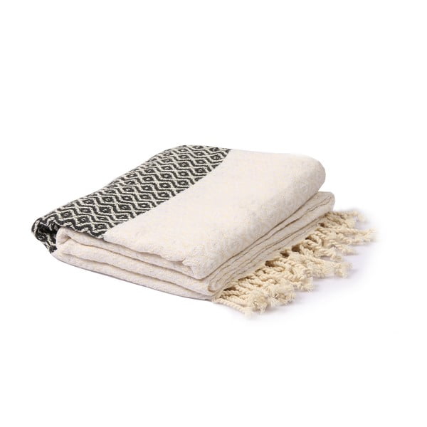 Biało-szary ręcznik hammam Spa Time Dot, 95x180 cm