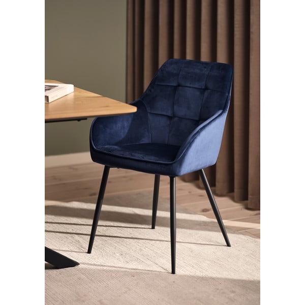 Ciemnoniebieskie tapicerowane fotele jadalniane zestaw z podłokietnikami 2 szt. Nolan Square – Unique Furniture-image-1