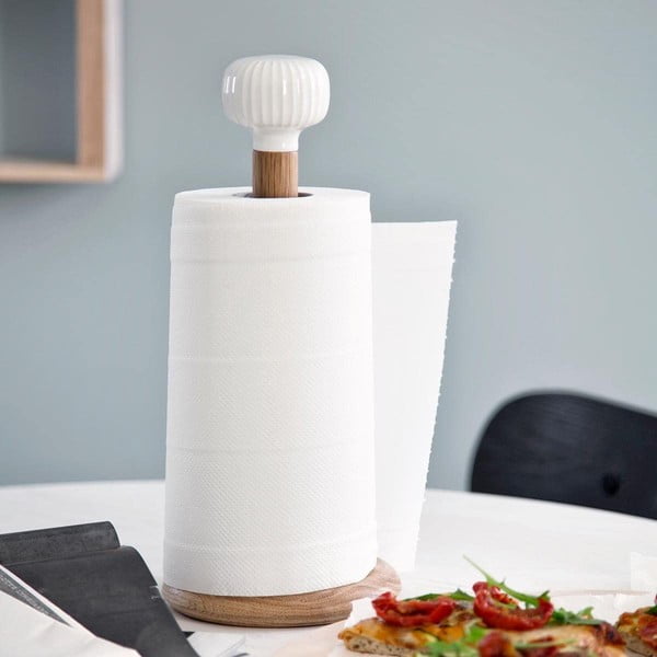 Dębowy stojak na ręczniki papierowe z białym porcelanowym detalem Kähler Design Hammershoi-image-1