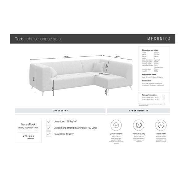 Różowa sofa z szezlongiem po prawej stronie MESONICA Toro-image-4