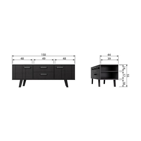 Czarna szafka pod TV z litego drewna sosnowego 150x55 cm Watch – De Eekhoorn-image-3