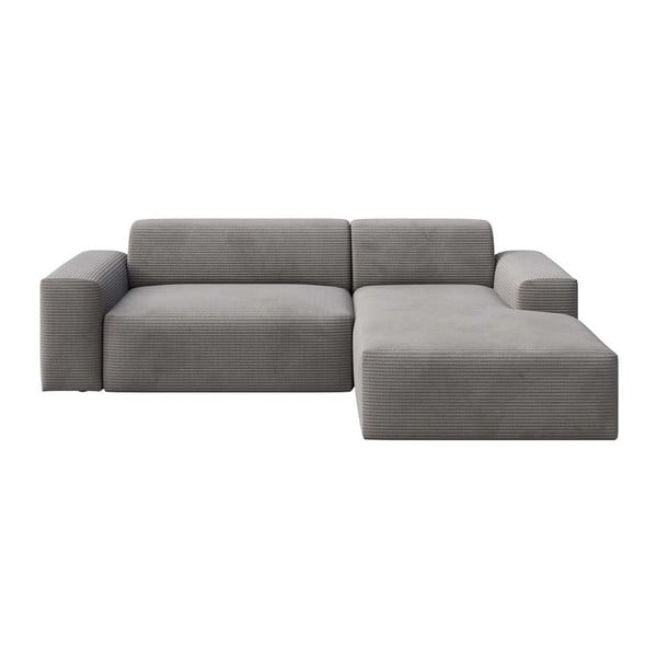 Szary sztruksowy rozkładany narożnik ze schowkiem (prawostronny/z szezlongiem) Villet – Rodier