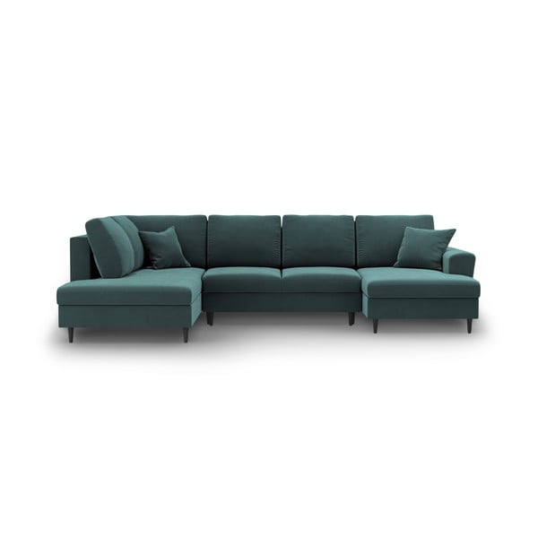 Morski aksamitny rozkładany narożnik ze schowkiem (lewostronny/w kształcie litery U) Kyoto – Cosmopolitan Design