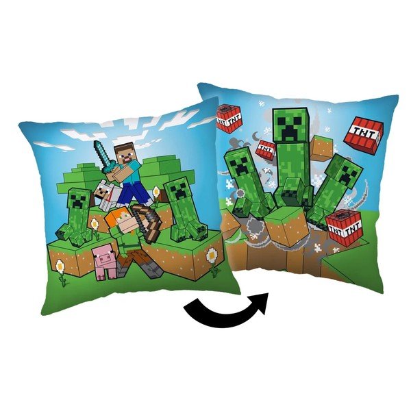 Poduszka dziecięca z mikropluszu 40x40 cm Minecraft Creeper Rush – Jerry Fabrics
