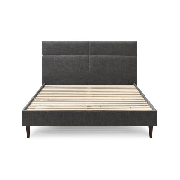 Czarne tapicerowane łóżko dwuosobowe ze stelażem 180x200 cm Elyna – Bobochic Paris-image-1