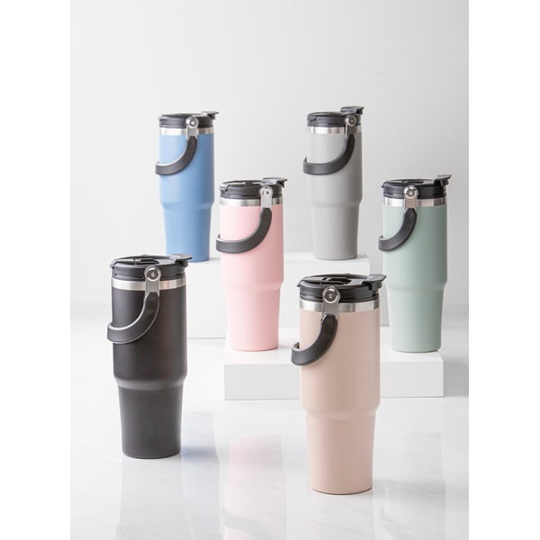 Jasnoróżowa podróżna butelka ze stali nierdzewnej 1 l Eco – Ladelle-image-1