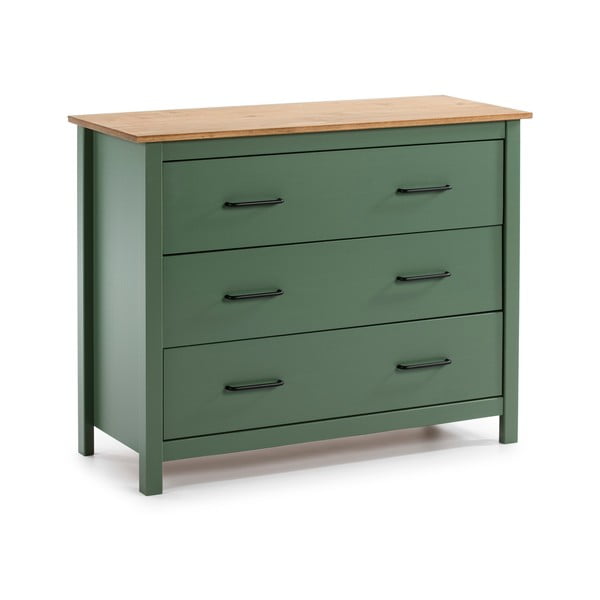 Zielono-naturalna niska komoda z litego drewna sosnowego 100x80 cm Miranda – Marckeric-image-2