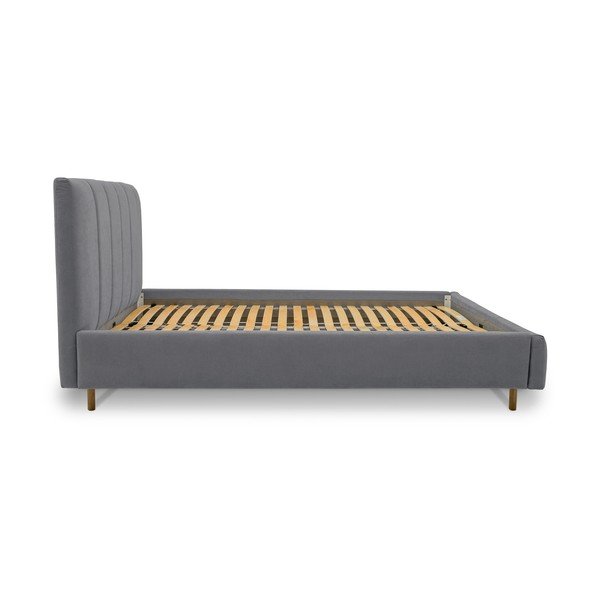 Szare tapicerowane łóżko dwuosobowe ze stelażem 180x200 cm Zee – Scandic-image-3