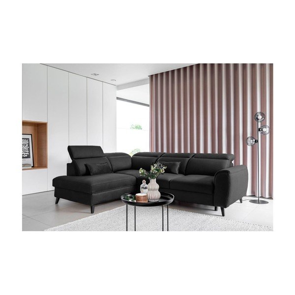 Ciemnoszary aksamitny rozkładany/ze schowkiem narożnik (lewostronny/w kształcie litery L) Noble – ELTAP-image-1