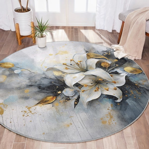 Niebiesko-szary okrągły dywan odpowiedni do prania ø 120 cm Golden Lilly – Mila Home-image-4