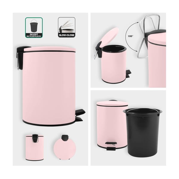 Różowy stalowy kosz na śmieci z pedałem 3 l   Adelar – Spirella-image-2