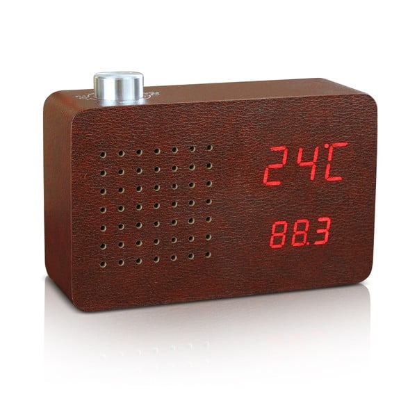 Ciemnobrązowy budzik z czerwonym wyświetlaczem LED i radiem Gingko Radio Click Clock-image-1