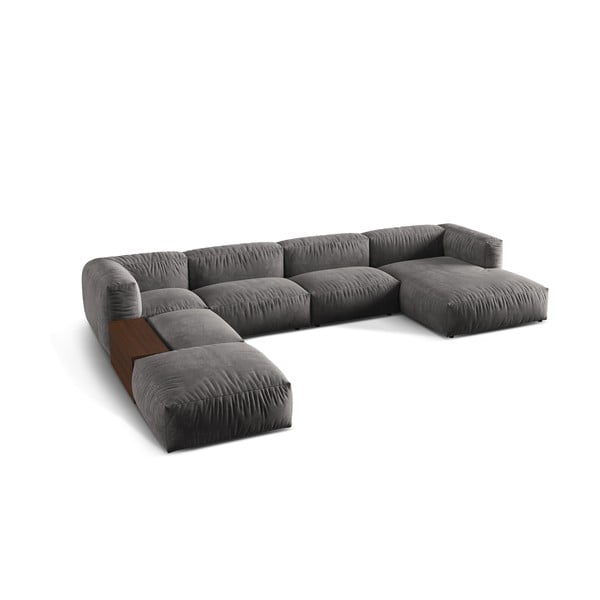 Szary aksamitny narożnik modułowy (lewostronny/w kształcie litery U) Martina – Micadoni -image-1