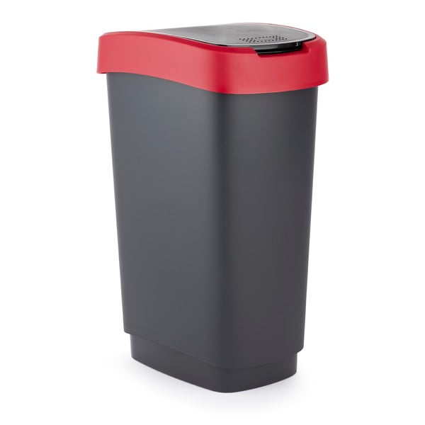 Czerwono-czarny kosz na śmieci z plastiku z recyklingu 25 L Twist – Rotho