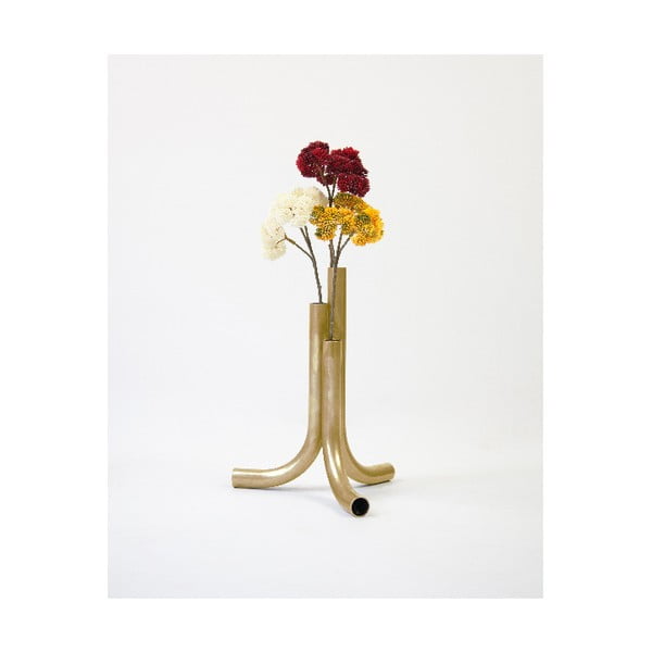 Wazon metalowy Surdic Tubular Vase Anetheum Branch w złotym kolorze, 23x23 cm