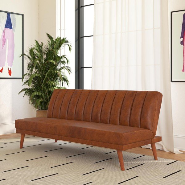 Pomarańczowa rozkładana sofa z imitacji skóry 173 cm Brittany – Novogratz-image-1