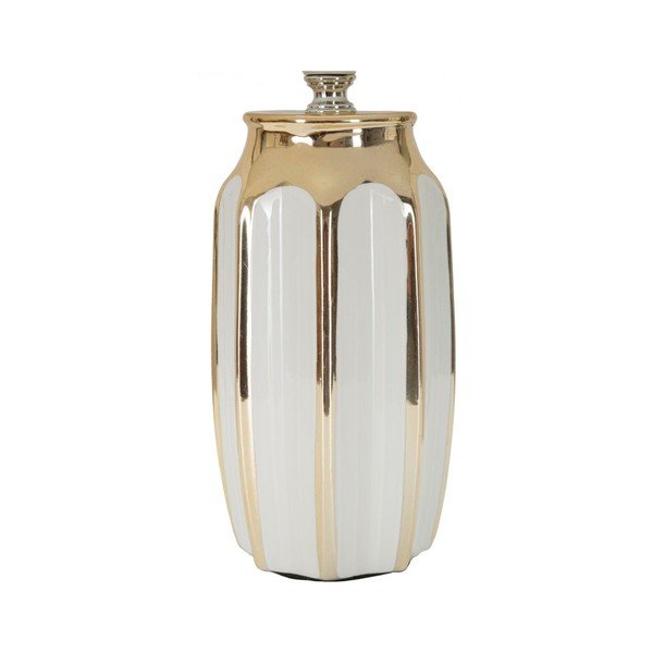 Ceramiczna lampa stołowa w biało-złotym kolorze z tekstylnym kloszem (wysokość 40,5 cm) Cassy – Mauro Ferretti-image-2