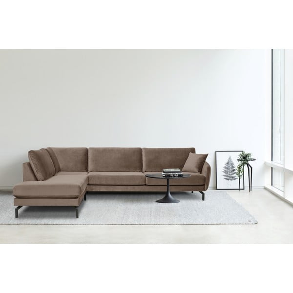 Brązowoszary narożnik z aksamitnym obiciem Scandic Magic, lewostronny-image-1