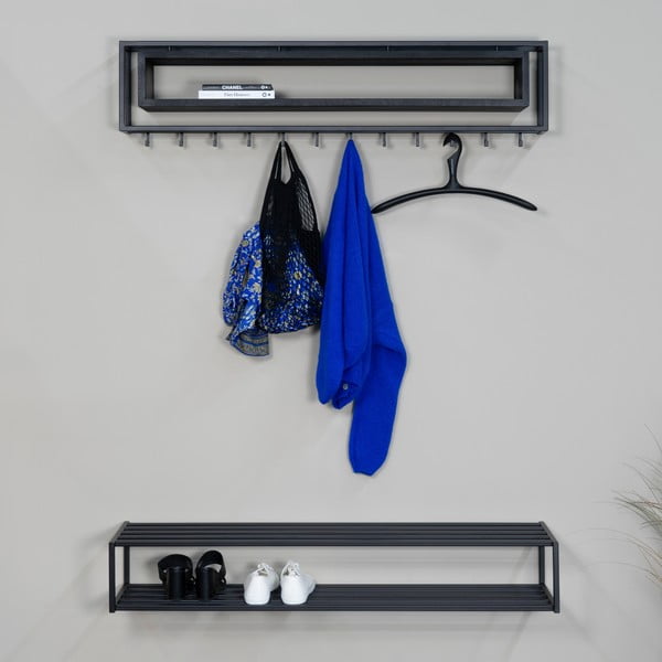 Czarny metalowy wieszak ścienny z półką 118 cm School – Spinder Design-image-1