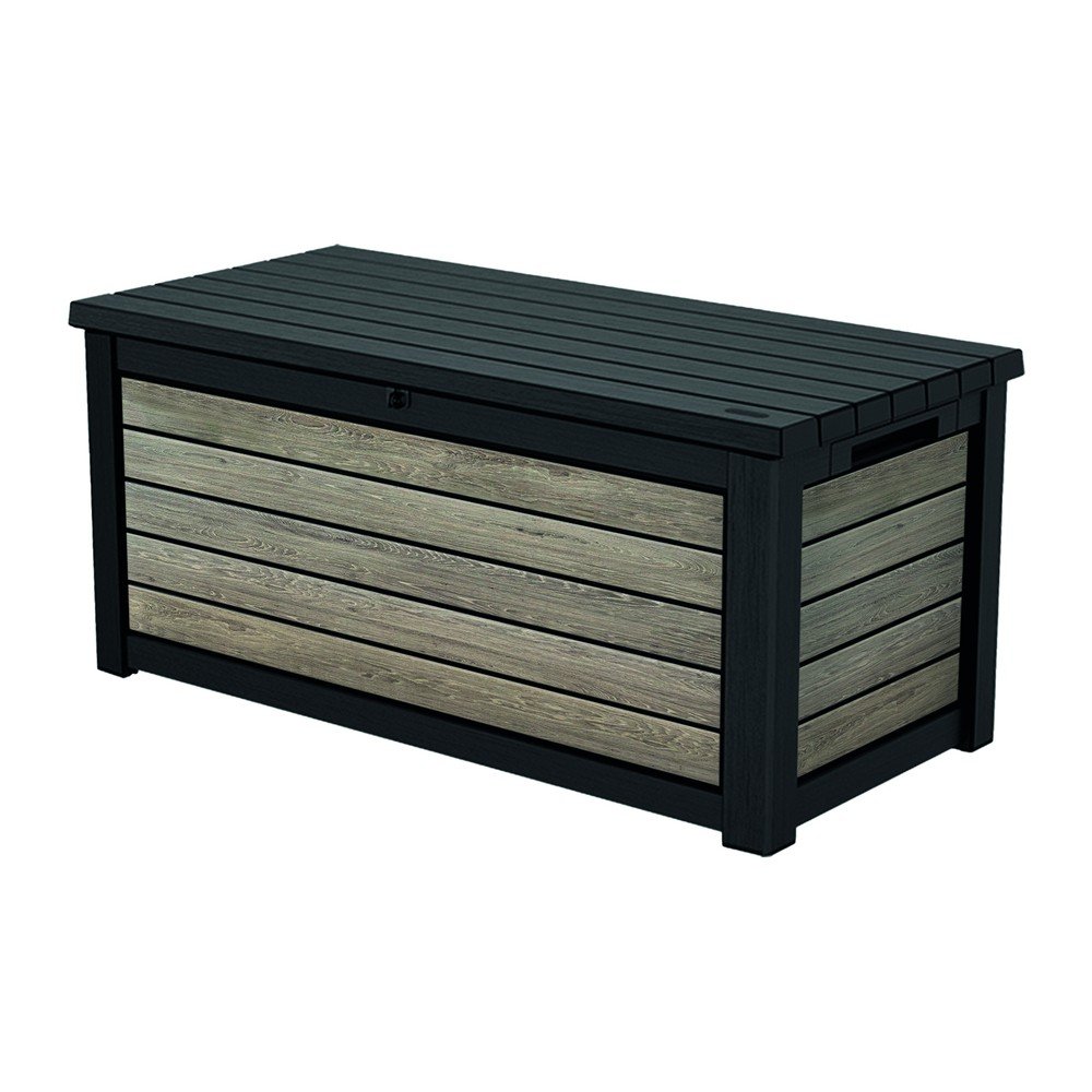 Czarna/w jasnym naturalnym kolorze plastikowa skrzynia ogrodowa Deco Ashwood – Keter