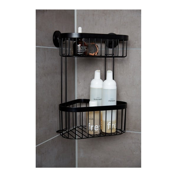 Czarny 2-poziomowy narożny koszyk ścienny Wenko Classic Plus-image-1