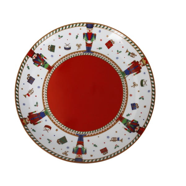 Biało-czerwony świąteczny talerz z porcelany ø 30 cm Piatto – Brandani