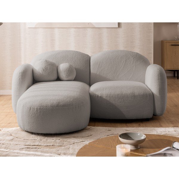 Szary narożnik z materiału bouclé (lewostronny/z szezlongiem) Orbit – Ropez-image-1