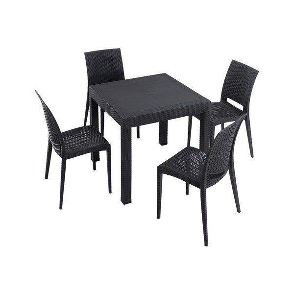 Antracytowy zestaw mebli ogrodowych z imitacji rattanu dla 4 osób Rattan – Floriane Garden