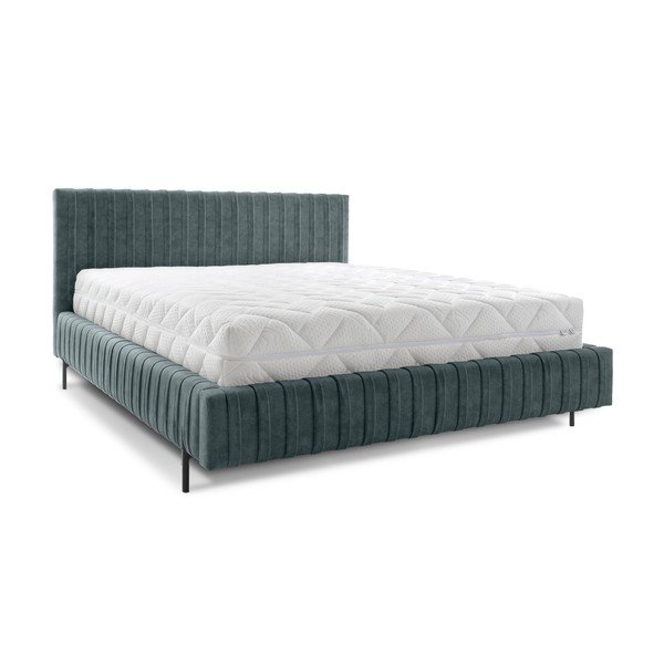 Morskie tapicerowane łóżko dwuosobowe ze schowkiem ze stelażem 140x200 cm Plissa – ELTAP