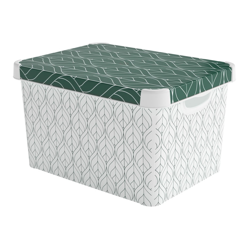 Biały/zielony plastikowy pojemnik z pokrywką 39,5x29,5x25 cm L – Curver