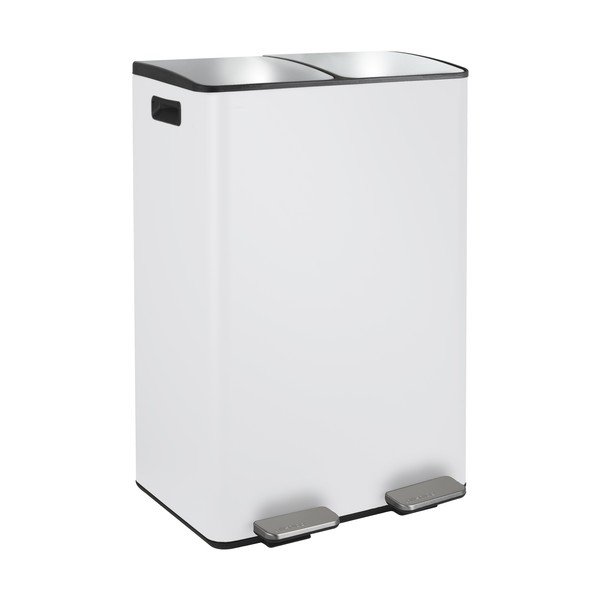 Stalowy kosz na śmieci 2x30 l do segregacji odpadów/z pedałem w matowym białym kolorze   Aliya – Spirella