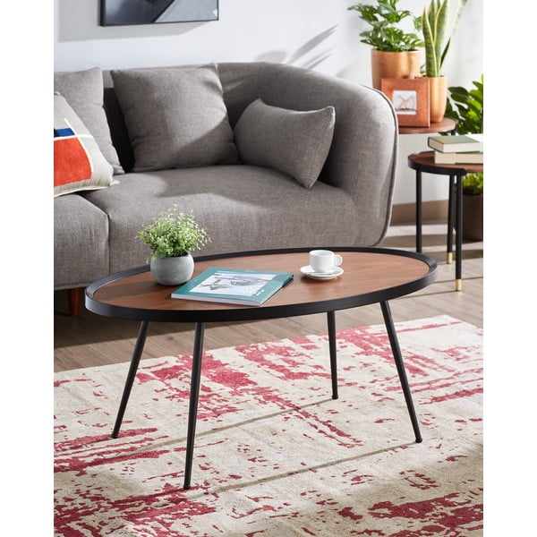 Czarny stolik z blatem w dekorze orzecha Kave Home Kamelia-image-1