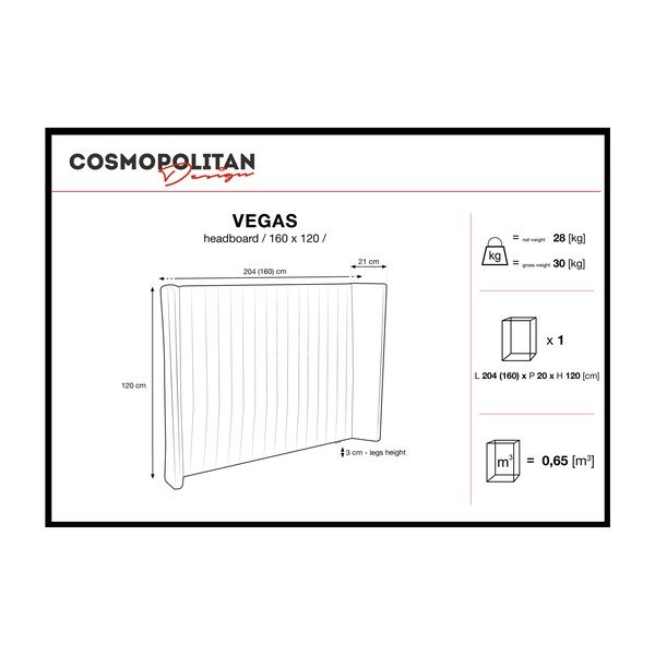Bordowy zagłówek łóżka Cosmopolitan design Vegas, 160x120 cm-image-2