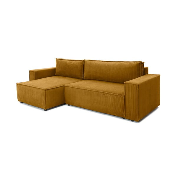 Musztardowożółty sztruksowy rozkładany narożnik wielofunkcyjny Bonami Selection Bowie-image-3