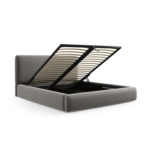 Szare tapicerowane łóżko dwuosobowe ze schowkiem i stelażem 160x200 cm Colonel – Cosmopolitan Design-image-2