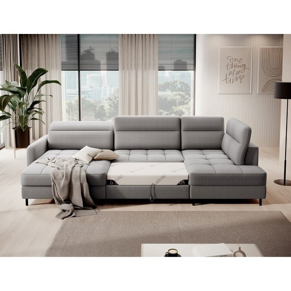 Jasnoszary aksamitny rozkładany/ze schowkiem narożnik (prawostronny/w kształcie litery U) Berrto – ELTAP-image-3