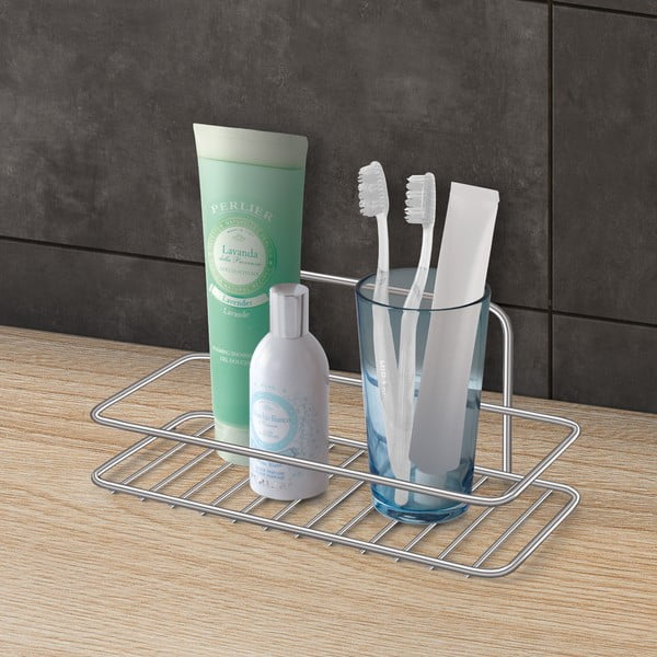 Wisząca stalowa półka łazienkowa w kolorze srebra z połyskiem bez wiercenia Luxy – Metaltex-image-1