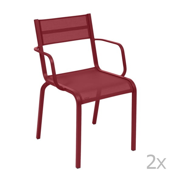 Komplet 2 czerwonych metalowych krzeseł ogrodowych Fermob Oléron Arms