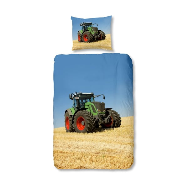Dziecięca pościel jednoosobowa z czystej bawełny Good Morning Tractor, 140x200 cm