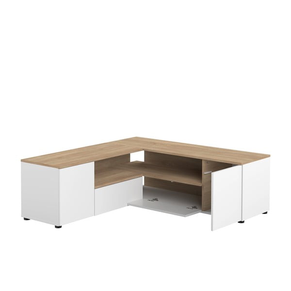 Biała szafka pod TV w dekorze dębu 130x46 cm Angle – TemaHome-image-4